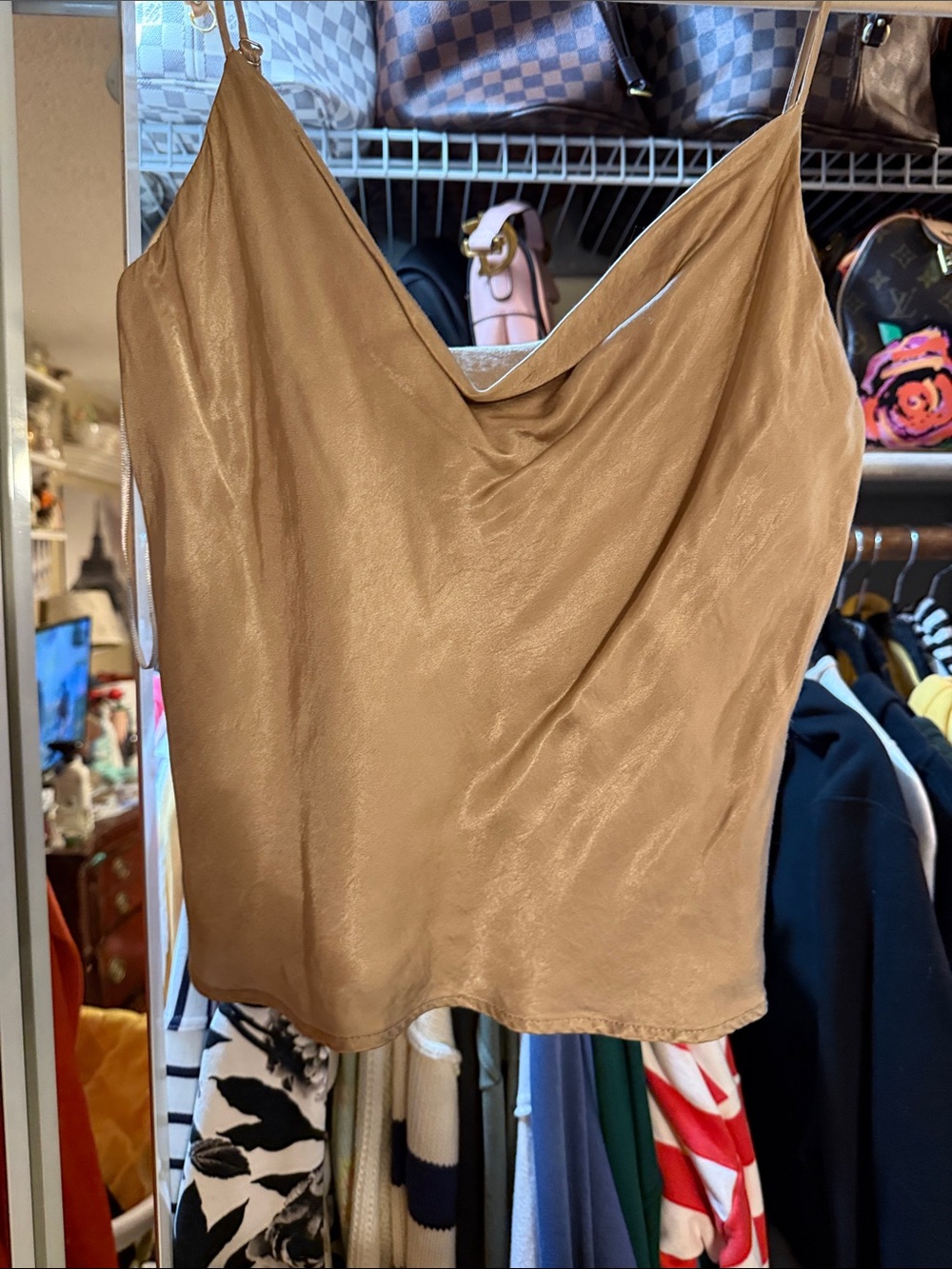 Zara Satin Cowl Neck Camisole - Tan